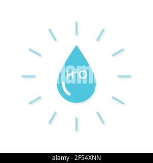 Wassertropfen mit chemischer Formel. H2O. Vektor-Illustration, flaches Design Stock Vektor