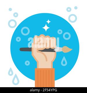 Hand halten Pinsel. Kreativitätskonzept. Vektor-Illustration, flaches Design Stock Vektor