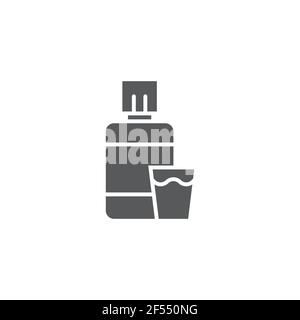 Mundwasser-Plastikflasche und Glassymbol isoliert auf weißem Hintergrund. Flüssigkeit zum Spülen des Mundes. Oralcare-Ausrüstung. Symbole bunt einstellen. Vektordarstellung Stock Vektor