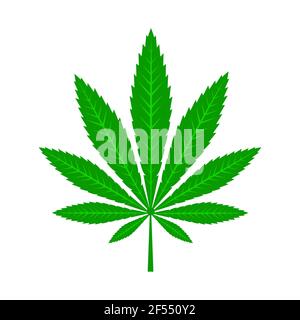Medizinisches Cannabis grünes Blatt. Marihuanapflanze.Hanfblatt isoliert. Vektorgrafik flach. Stock Vektor