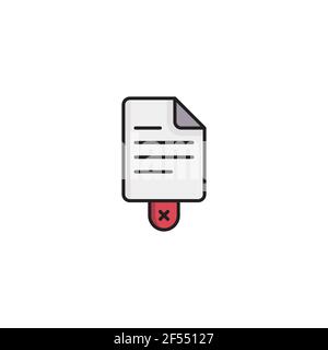 Symbol für das Löschen eines Dateidokuments auf weißem Hintergrund isoliert. Papierbogen mit Schild für den Papierkorb. Abgelehntes Dokument. Kreuz auf Papier. Vektorgrafik Stock Vektor