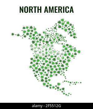 Vektor Nordamerika Karte mit Mosaik aus grünen Blättern . Geographische Schema USA bestehen aus Marihuana-Blätter in flachem Stil. Stock Vektor