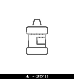 Mundwasser-Plastikflasche und Glassymbol isoliert auf weißem Hintergrund. Flüssigkeit zum Spülen des Mundes. Oralcare-Ausrüstung. Symbole bunt einstellen. Vektordarstellung Stock Vektor