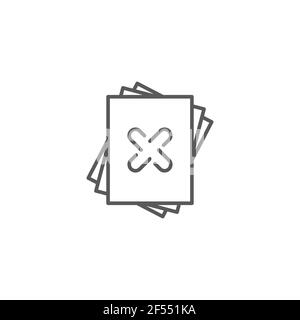 Symbol für das Löschen eines Dateidokuments auf weißem Hintergrund isoliert. Papierbogen mit Schild für den Papierkorb. Abgelehntes Dokument. Kreuz auf Papier. Vektorgrafik Stock Vektor