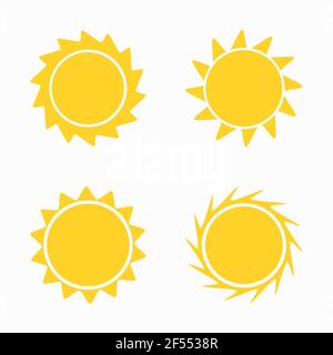 Sonnensymbole und Symbole gesetzt. Flache Vektorgrafik Stock Vektor