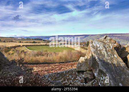 Ein Blick auf Nidderdale vom Schutthaufen der Stillgelegten Steinbruch in Yorkshire Stockfoto