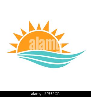 Symbol für Sonne und Meereswellen. Vektorgrafik Stock Vektor
