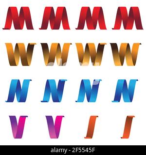 Sammlung von Vektor-Elementen: Ein Satz von bunten Buchstaben aus Bändern mit 3D Effekt. Kann für Logos und andere grafische Gestaltungslayouts verwendet werden Stock Vektor