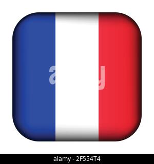 Glaskugel mit Flagge von Frankreich. Quadratische Vorlage. Französisches nationales Symbol. Glänzender realistischer Würfel, 3D abstrakte Vektorgrafik Stock Vektor