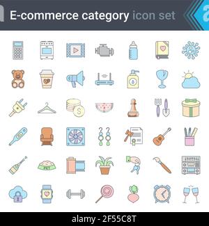 E-Commerce und Online-Shopping Einfache bunte Icon-Set isoliert auf weißem Hintergrund. Hochwertige Vektorgrafik Stock Vektor