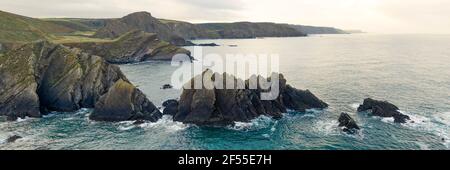 Panorama des Hartland Quay in Devon Stockfoto