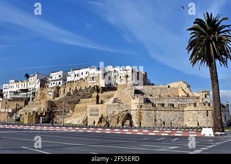 Tanger Blick vom Hafen Hotel Continental, Terrasse Borj al-Hajoui, bei Bab Marsa, mit Medina im Hintergrund, Marokko, Nordafrika, Marokko, Stockfoto