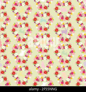 Buntes ostermuster mit Hasen und Blumen Stock Vektor