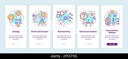 Problemlösungsstrategien Onboarding mobile App Seite Bildschirm mit Konzepten Stock Vektor