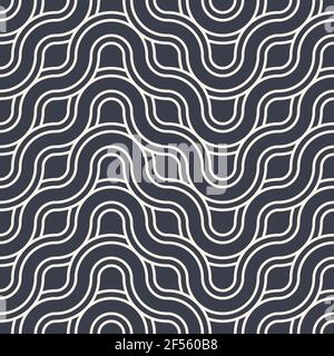 Nahtlos abstrahieren. Nahtloses geflochtenes lineares Muster, wellige Linien. Endlos gestreifte Textur mit Wickelelementen. Vektor geometrische Farbe Hintergrund. Stock Vektor
