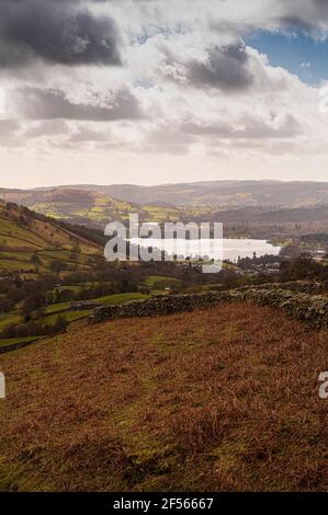 Blick vom 'Kampf' auf Windermere Stockfoto