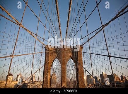 USA, New York, New York City, Cables of Brooklyn Bridge Stockfoto