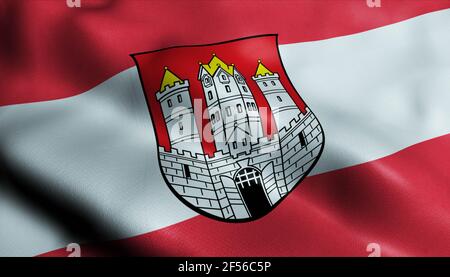 3D Illustration einer wehenden österreichischen Staatsflagge von Salzburg Flagge von Salzburg Stockfoto