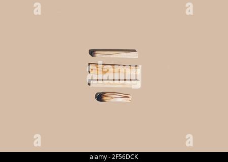 Palo santo Holzstäbchen auf beigem Hintergrund flach legen. Minimal Spiritual Practices Konzept Stockfoto