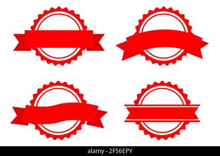 Set, Vorlage 4 verschiedene Stil Blank Red Circle mit Ribbon Stamp, isoliert auf Weiß Stock Vektor