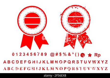 Vorlage 2 verschiedene Art Blank Roter Rost Kreis mit Bandstempel, Nummer, Alphabet, Sonderzeichen und Währung, isoliert auf Weiß Stock Vektor