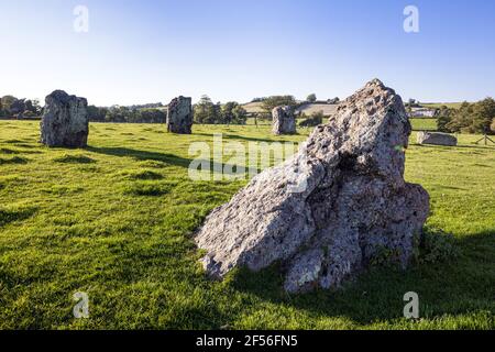 Stanton Drew Steinkreis (der zweite größte Steinkreis in Großbritannien) aus 3000-2000 in der Nähe von Stanton Drew, Somerset UK Stockfoto