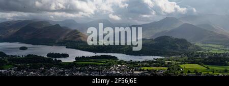 Panorama von Kewwick und Derwentwater im Lake District Stockfoto