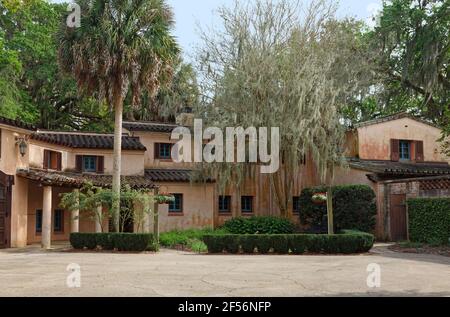 Pinewood Estate, Villa im mediterranen Stil, Rückansicht, Architekt Charles Wait, großes Haus, Landschaftsarchitekt William L. Phillips, 1930s, Florida, Stockfoto