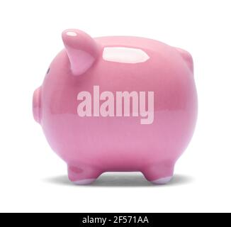 Rosa Keramik Piggy Bank Ausschnitt Seitenansicht. Stockfoto