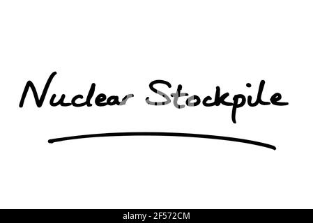 Atomlager, handgeschrieben auf weißem Hintergrund. Stockfoto