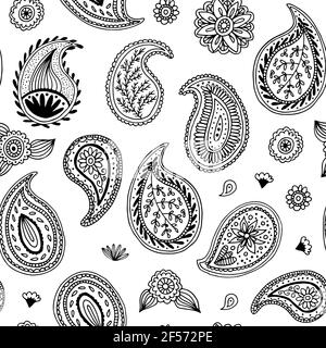 Paisley Henna floral Vektor Hand gezeichnet nahtlose Muster, handgezeichnete Ornament Hintergrund Stock Vektor