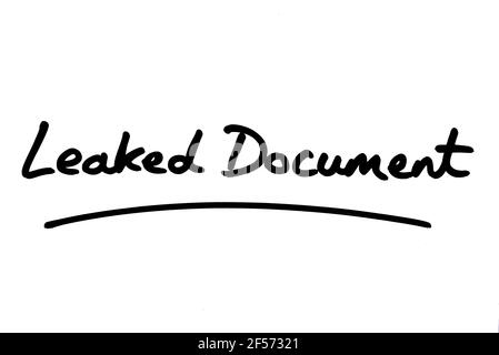 Leaked Document, handwritten on a white background. Stockfoto