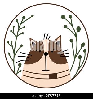 Niedliche Cartoon Katze in einem runden Rahmen. Vektor Stock Vektor