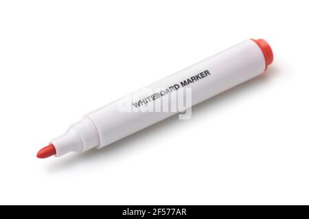 Roter Whiteboard-Marker auf weiß isoliert Stockfoto