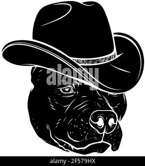 Schwarze Silhouette von Kopf Pitbull mit Fedora Hut Vektor Illustration Stock Vektor