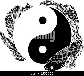 Schwarze Silhouette von Yin Yang betta splendens Fisch Vektor Illustration Kunst Stock Vektor