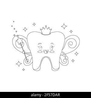 Cute Tooth Fairy Zahnarzt Färbung Seite Vektor-Illustration. Stock Vektor