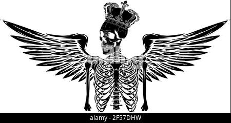 Schwarze Silhouette von Vektor-Engel Skelett mit Flügel und Krone Stock Vektor
