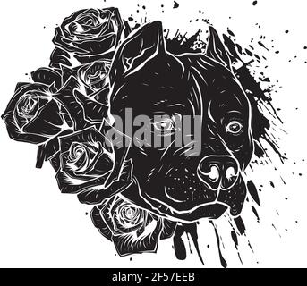 Schwarze Silhouette von Kopf Hund mit Rosen Vektor Illustration Stock Vektor