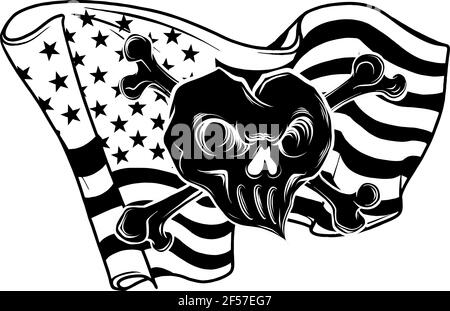 Schwarze Silhouette aus Gold Skull und Flagge usa. Vektorgrafik. Stock Vektor