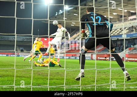 Belgiens Thorgan Hazard erzielte das 2-1 Tor während einer Qualifikation Spiel für die WM 2022 in der Gruppe E Zwischen der belgischen Nationalmannschaft Rot Stockfoto