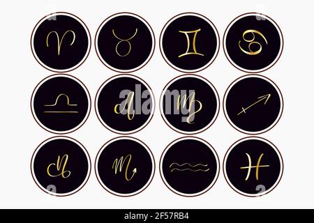 Astrologische Symbole der Tierkreiszeichen. Astrologie, Nataldiagramme, Horoskope Stock Vektor