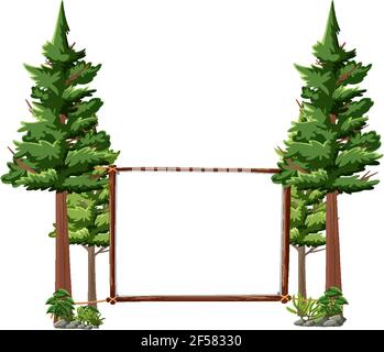Leeres Banner mit großen Bäumen auf weißem Hintergrund Illustration Stock Vektor