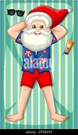 Santa Claus unter Sonnenbad Cartoon Charakter isoliert auf weiß Hintergrunddarstellung Stock Vektor