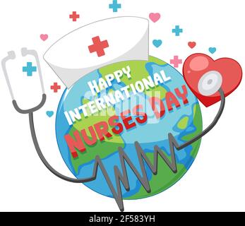 Happy International Nurses Day Schriftart mit der Erde und Stethoskop Abbildung Stock Vektor