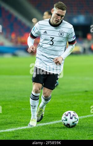 Szekesfehervar, Ungarn. März 2021, 24th. David Raum (3) aus Deutschland beim UEFA EURO U-21 Spiel zwischen Ungarn und Deutschland im Sostoi Stadion in Szekesfehervar. (Foto Kredit: Gonzales Foto/Alamy Live News Stockfoto