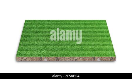 3D Rendering. Fußball Rasen Streifenfeld, Grün Gras Fußballfeld, isoliert auf weißem Hintergrund. Stockfoto