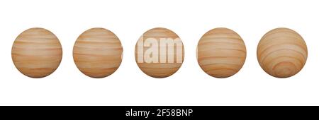 3D Rendern. Realistische Holzkugel isoliert auf weißem Hintergrund. Objekt mit Beschneidungspfad. Stockfoto