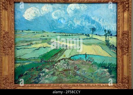 Eine geschlossene Ansicht von Vincent van Goghs Weizenfeldern nach dem Regen 1890, eines der letzten Gemälde, das der Künstler im Carnegie Museum of Art gemacht hat. Pittsburgh.Pennsylvania.USA Stockfoto