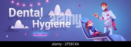 Zahnärztliche Hygiene Banner mit Arzt und Mädchen Patientin Stock Vektor